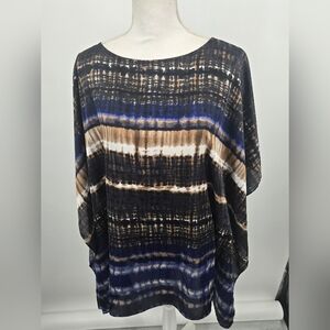 Chico's Brown Blue Striped Striped Poncho  Top S/M (6298)